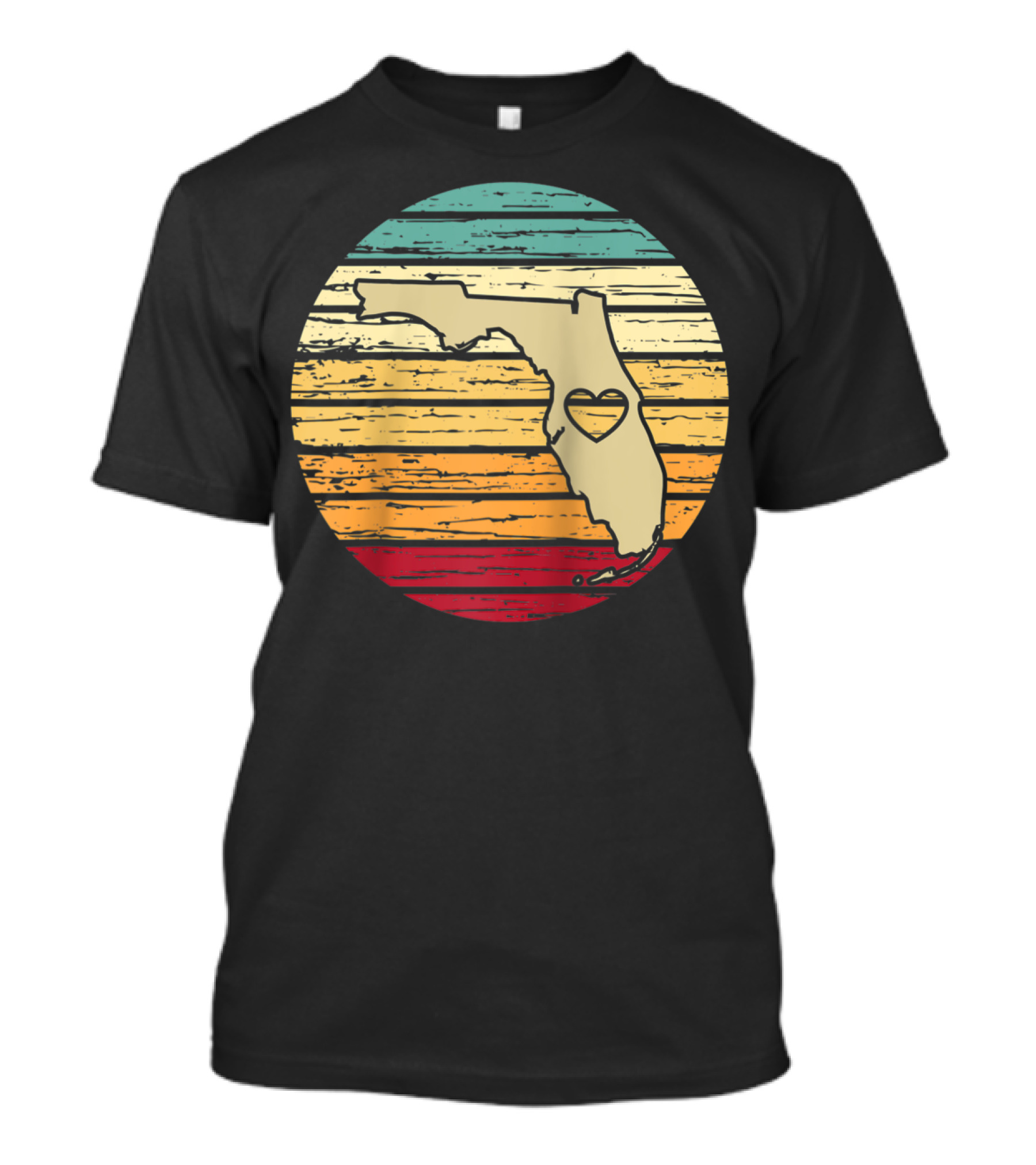 Florida State Heart Map Retro Color Stripes T-Shirt