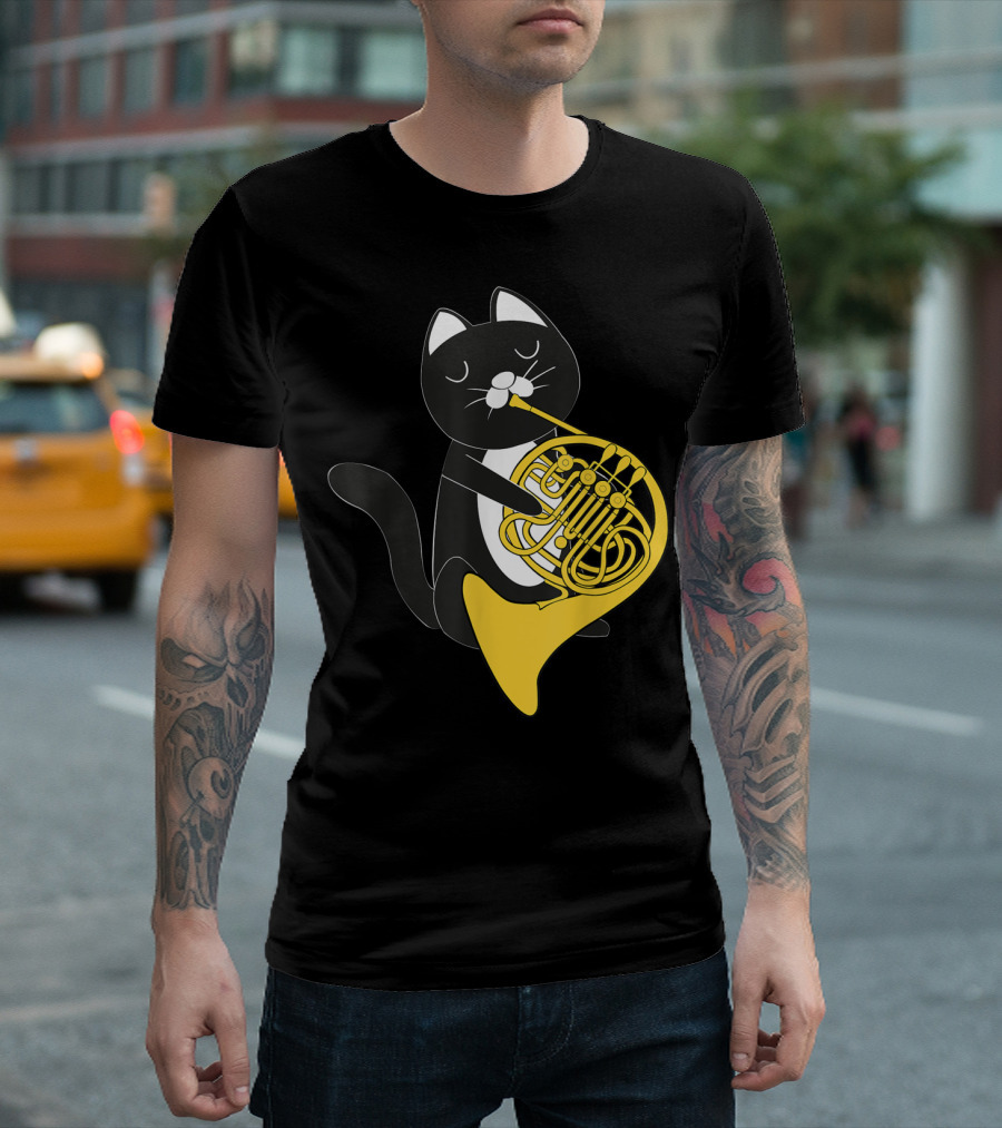 Funny Cat Playing French Horn T-Shirt