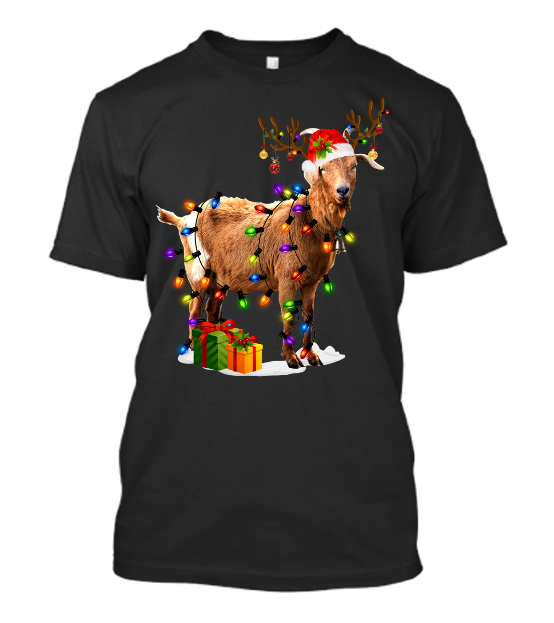 Funny Goat Reindeer Christmas Lights Holiday Decor T-Shirt