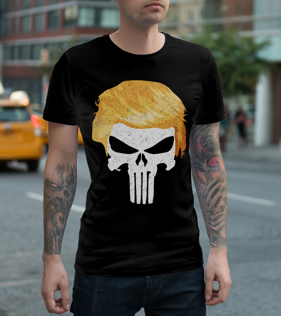 Funny Trump Hairstyle Punisher Skull Concept Trump T-Shirt