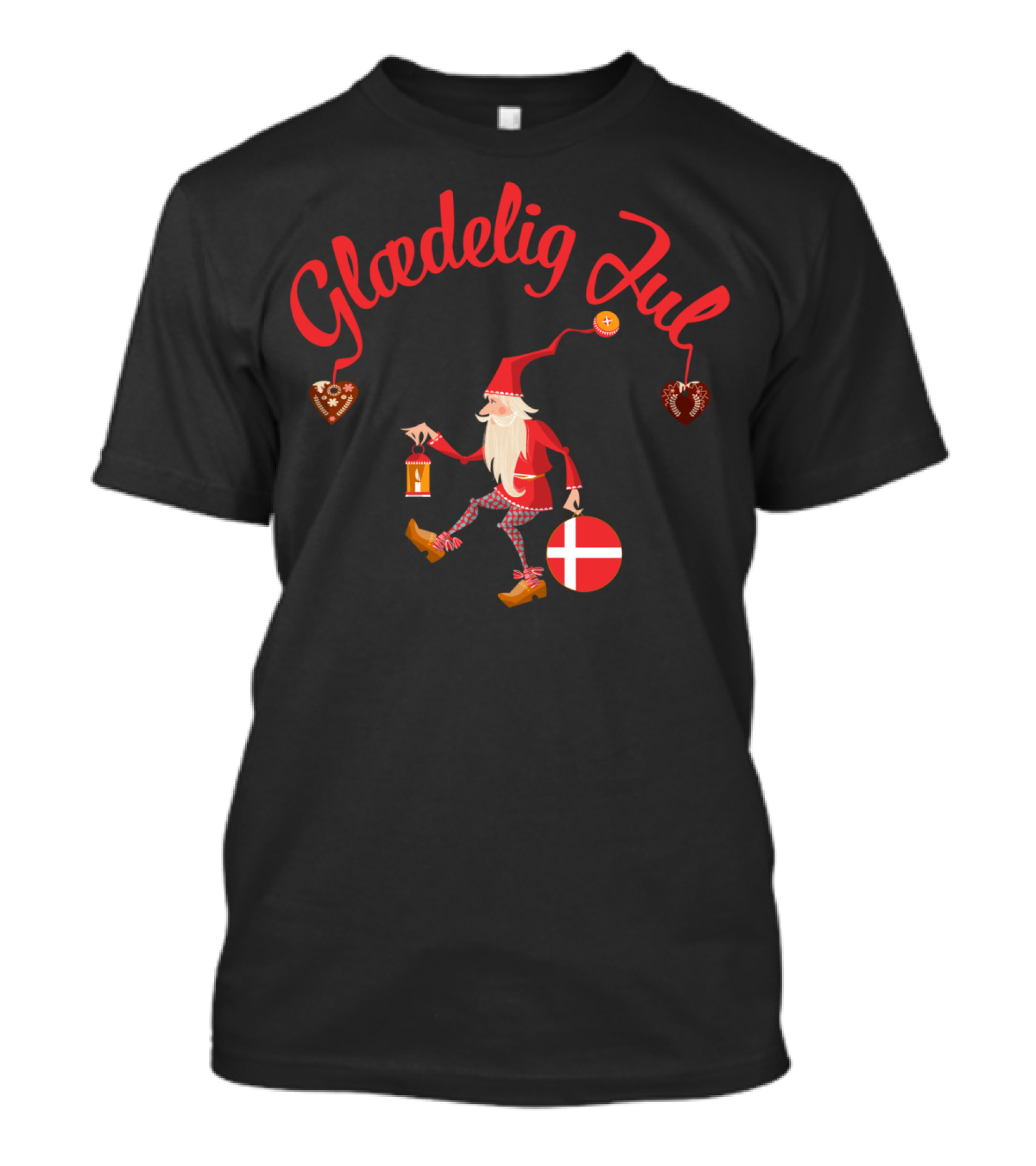 Glaedelig Jul Danish Merry Christmas Denmark Santa Flag Hearts Lantern T-Shirt