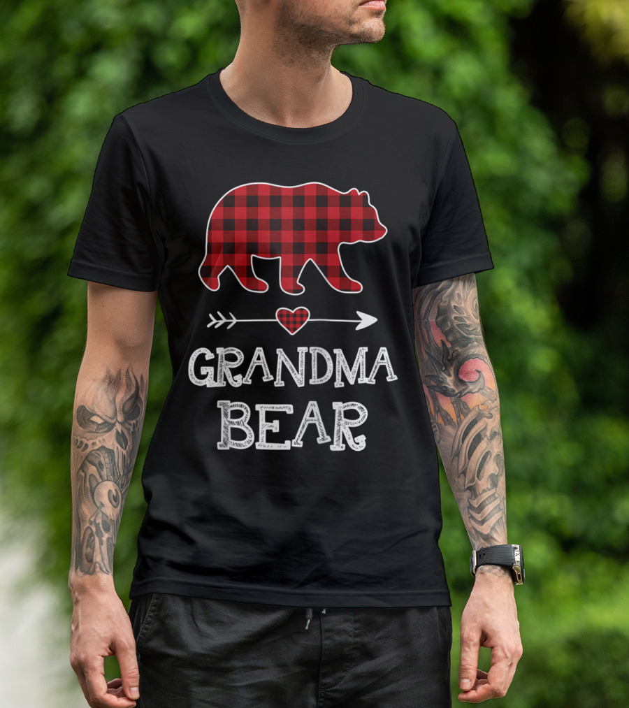 Grandma Bear Red Plaid Heart Arrow T-Shirt