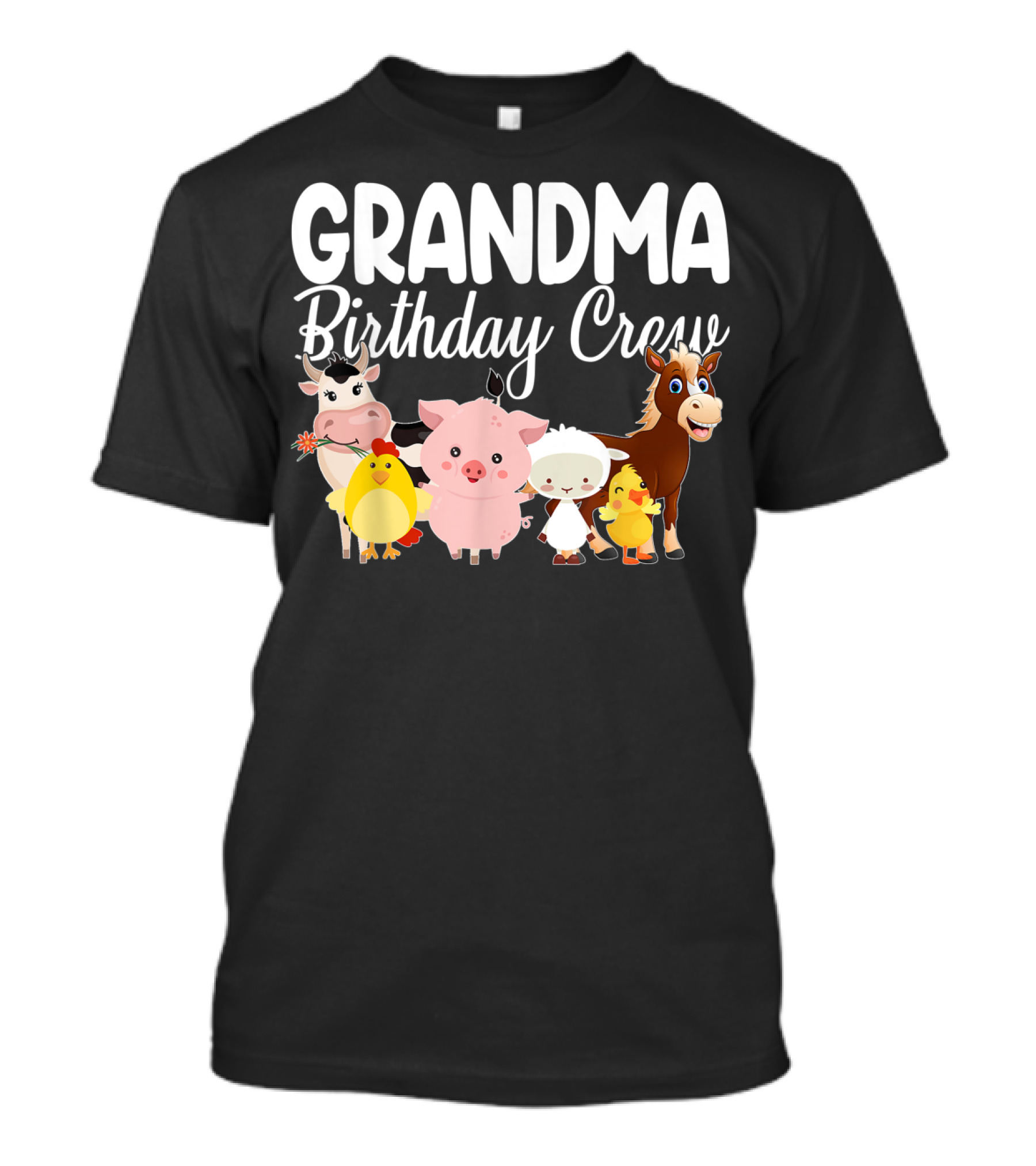 Grandma Birthday Crew Farm Animals Celebration With Cow Pig Sheep Horse And Chicks T-Shirt