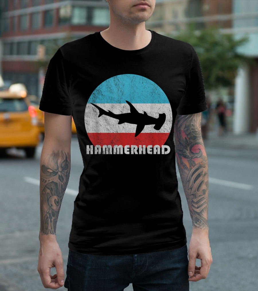 Hammerhead Shark Retro Circle T-Shirt