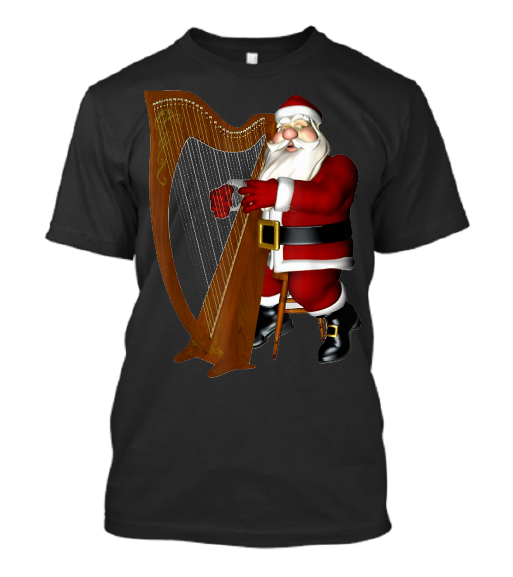 Santa Playing Harp Merry Christmas T-Shirt