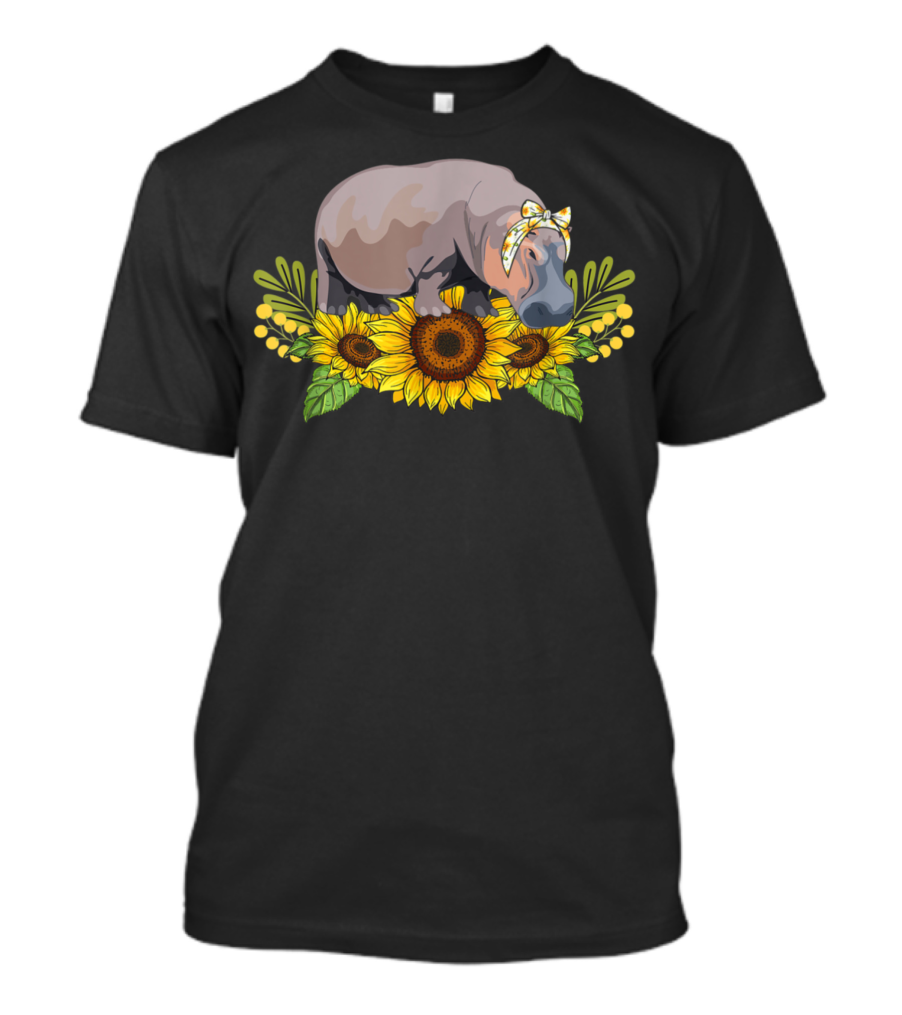 Hippo With Sunflower Crown Bow - Hippo Lover's Delight T-Shirt