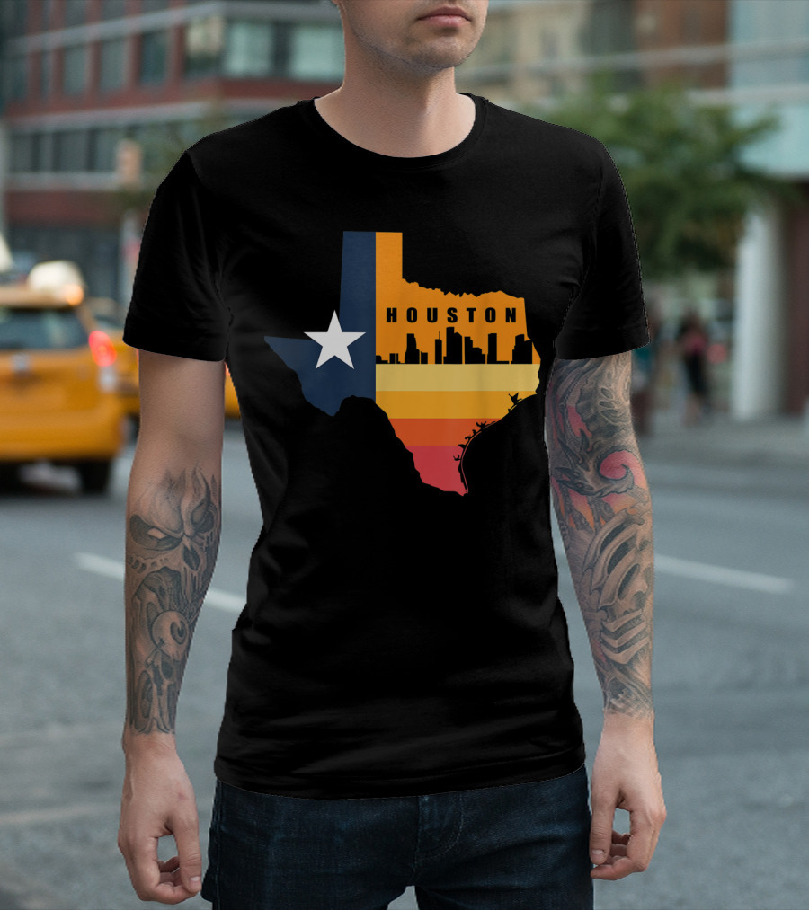Houston City Texas Map Skyline with Lone Star T-Shirt