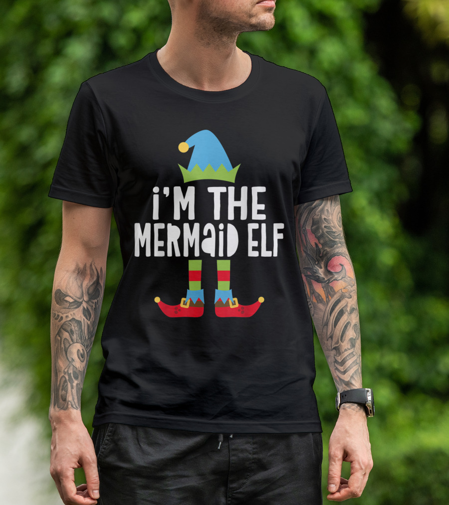 I'm The Mermaid Elf Blue Hat Red Shoes Playful Holiday T-Shirt
