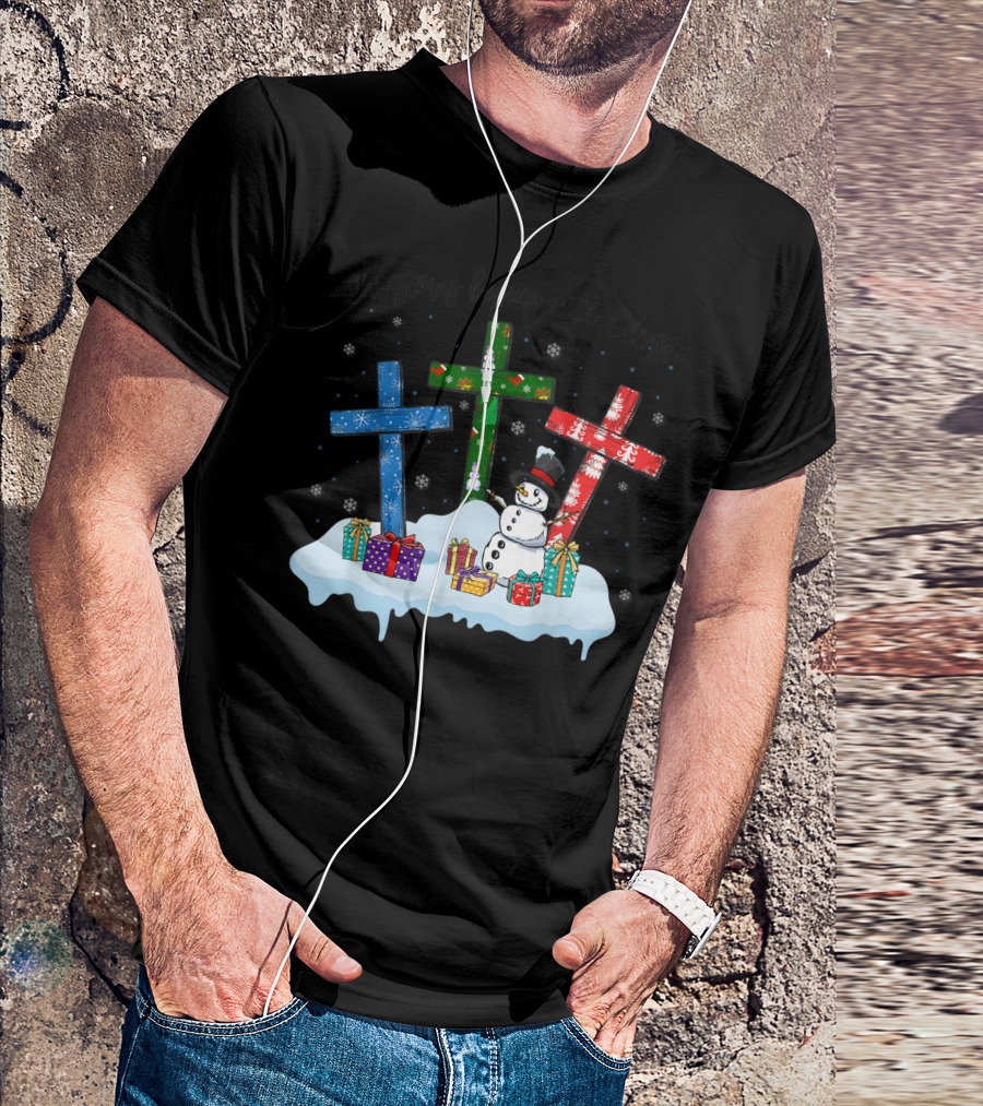 Christmas Begins With Christ Snowman Crosses And Gifts T-Shirt