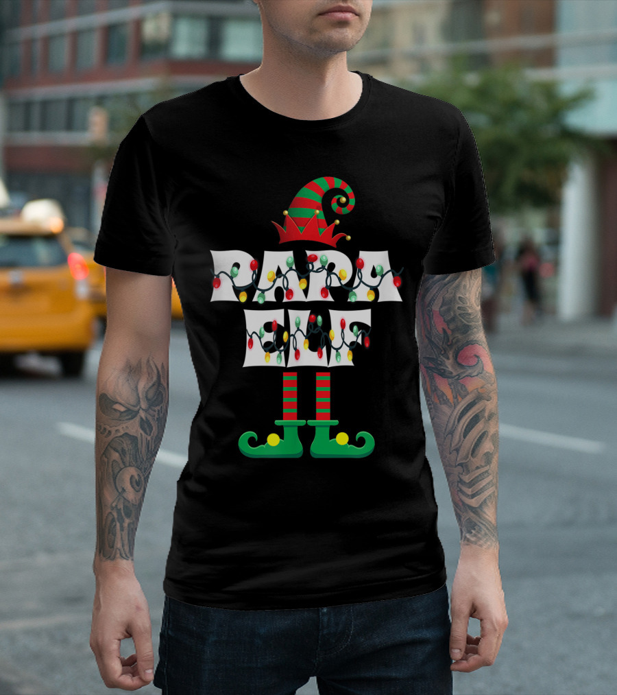 Papa Elf Christmas Lights Holiday Festive Costume T-Shirt