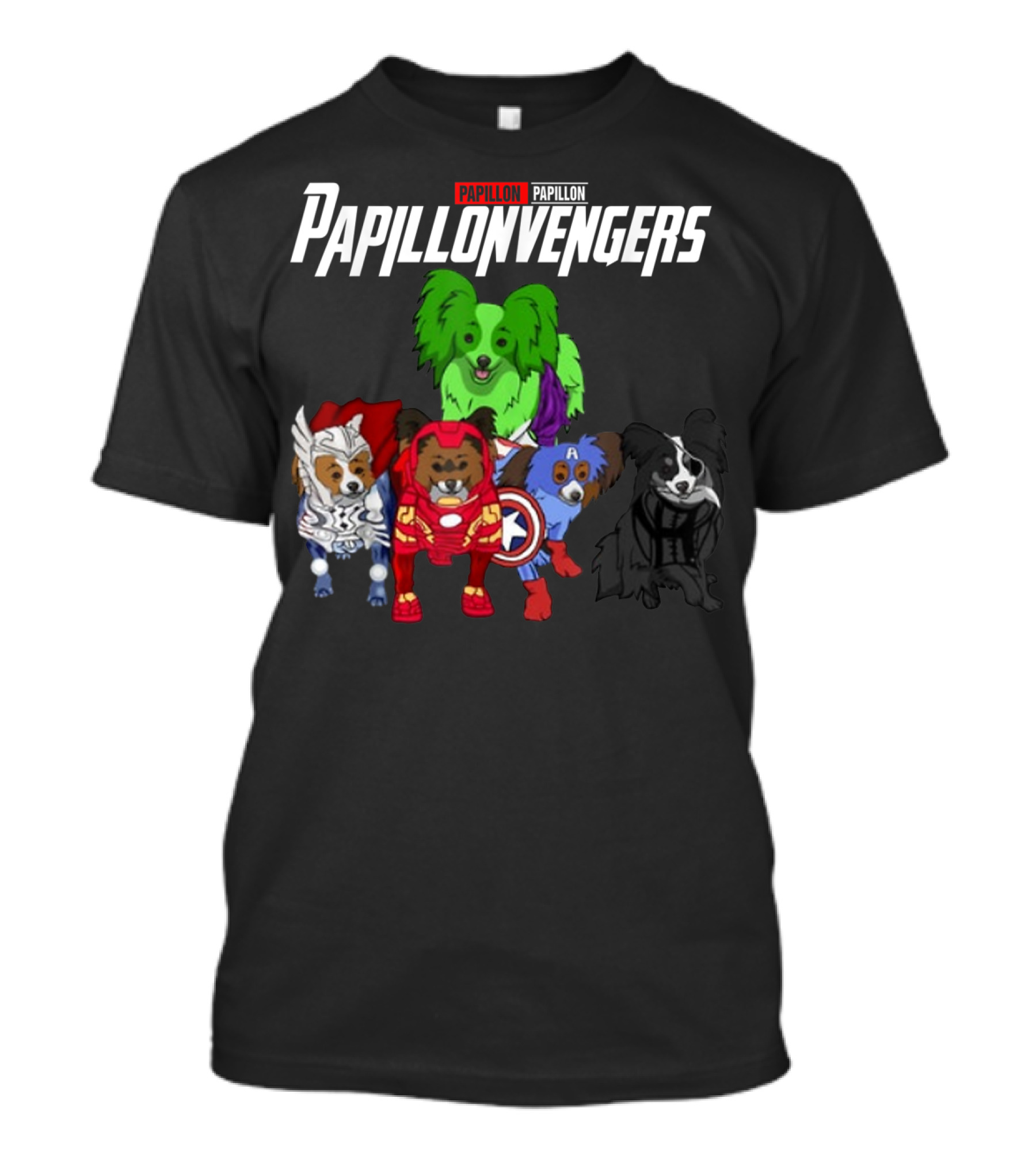 Papillonvengers Papillon Dog Superhero Team Paws Assemble T-Shirt