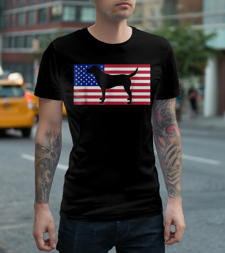Labrador Retriever Silhouette on American Flag Background Patriotic 4th of July USA T-Shirt