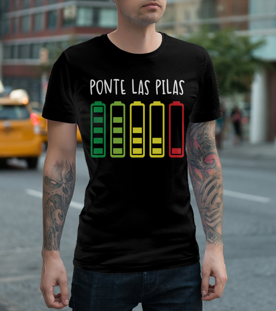 Ponte Las Pilas Battery Icon Colors Funny Spanish Espanol Chistosa T-Shirt