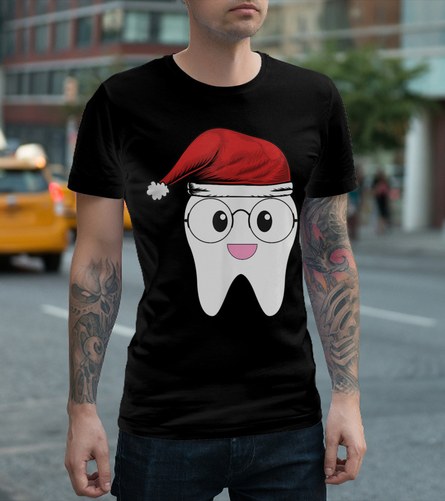 Funny White Tooth Dentist Christmas Santa Hat Dentistry T-Shirt