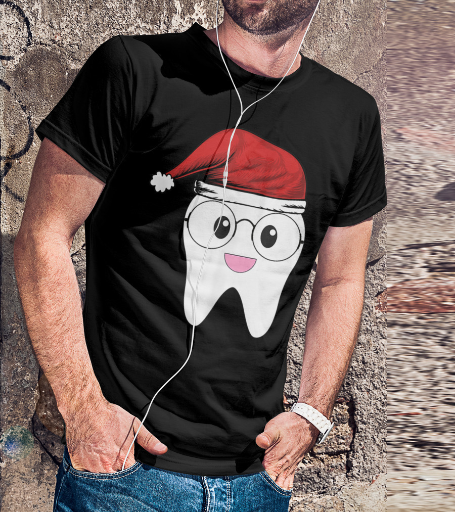 Funny White Tooth Dentist Christmas Santa Hat Dentistry T-Shirt