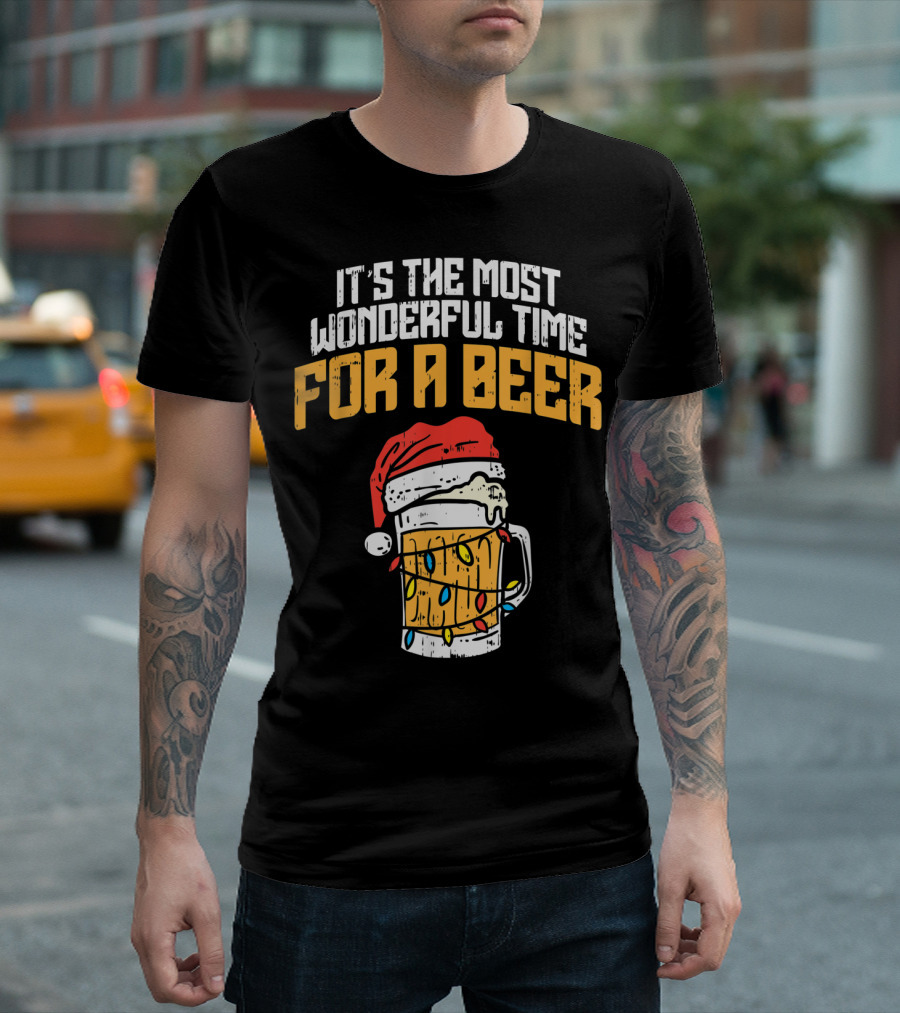 It's The Most Wonderful Time For A Beer Santa Hat Christmas Lights T-Shirt