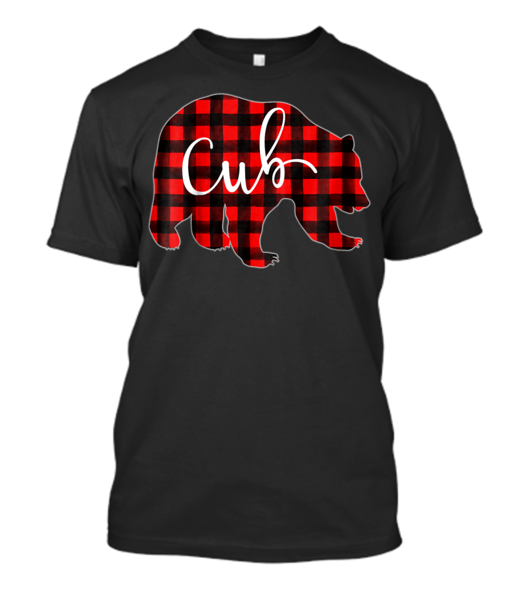 Kids Red Plaid Cub Bear Buffalo Check T-Shirt
