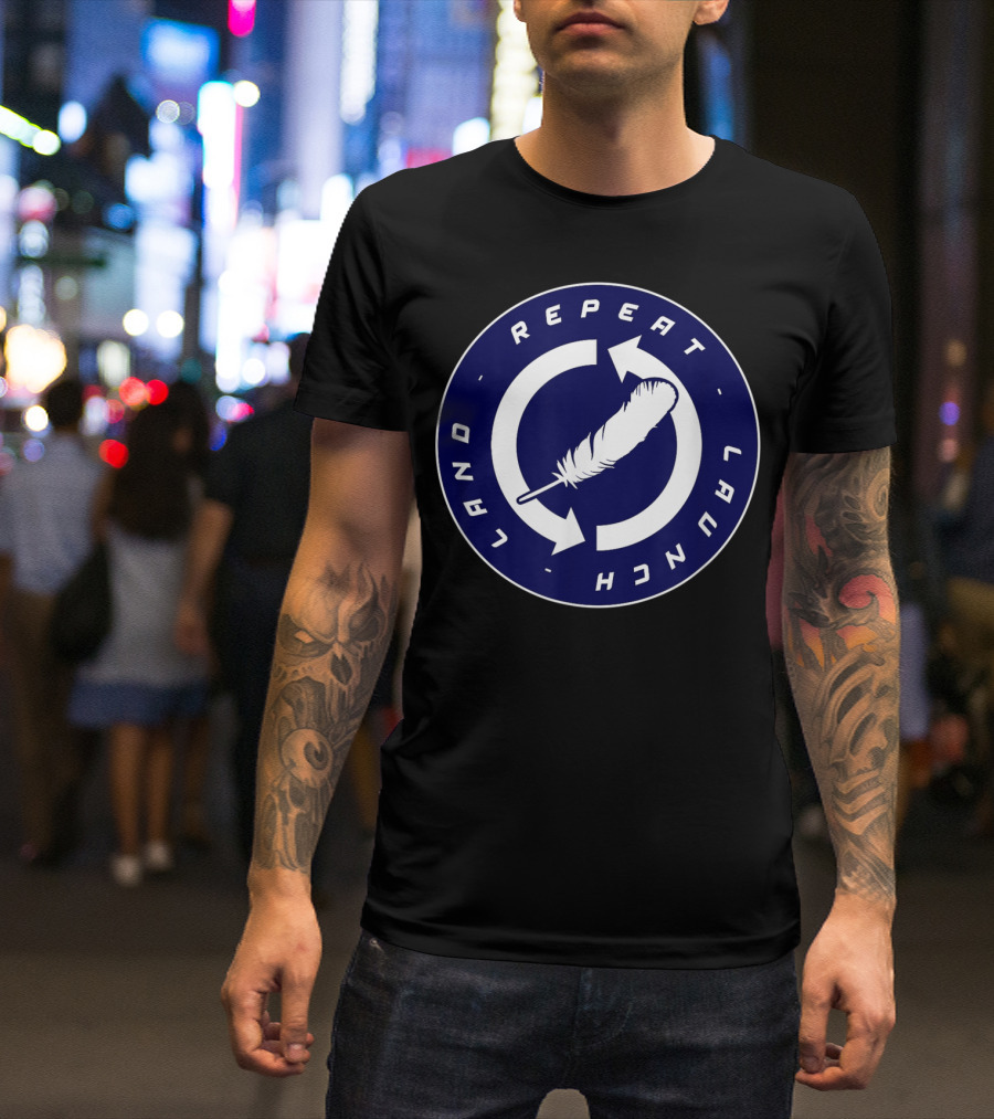 Repeat Launch Land Blue Origin Rocket Feather T-Shirt