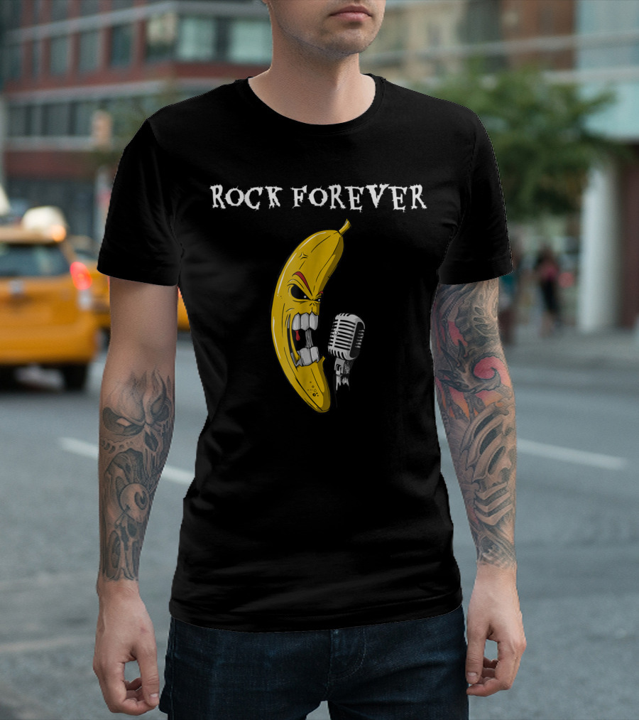 ROCK FOREVER Angry Banana Singing with Microphone Music T-Shirt