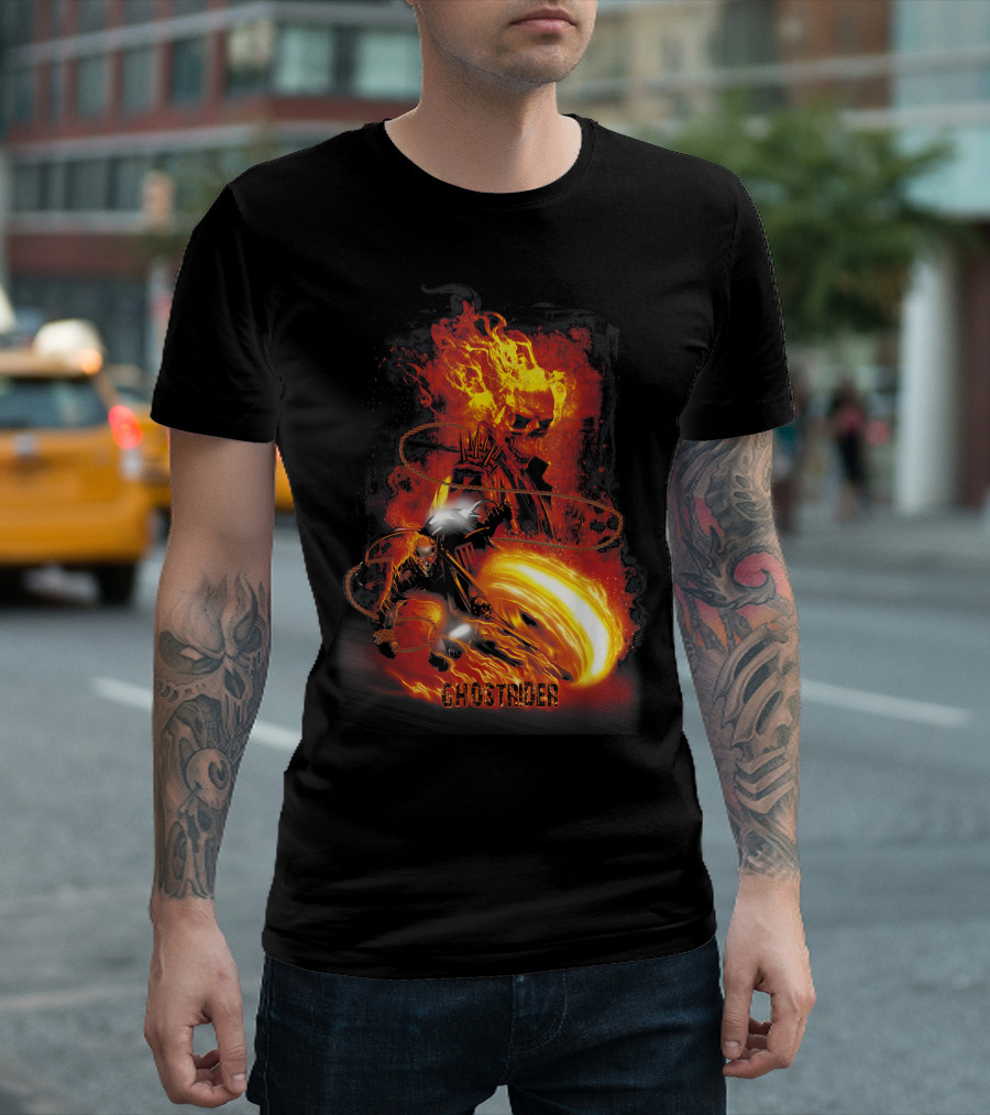 Marvel Ghost Rider Fire Fury Fiery Skeleton Rider Action T-Shirt