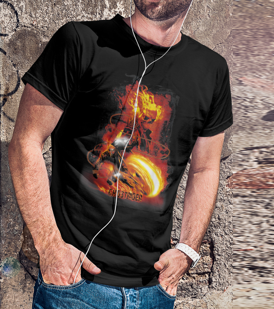 Marvel Ghost Rider Fire Fury Fiery Skeleton Rider Action T-Shirt