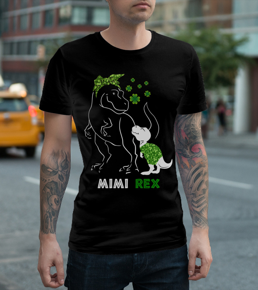 Mimi Rex Irish Shamrock Dinosaur Family T-Shirt