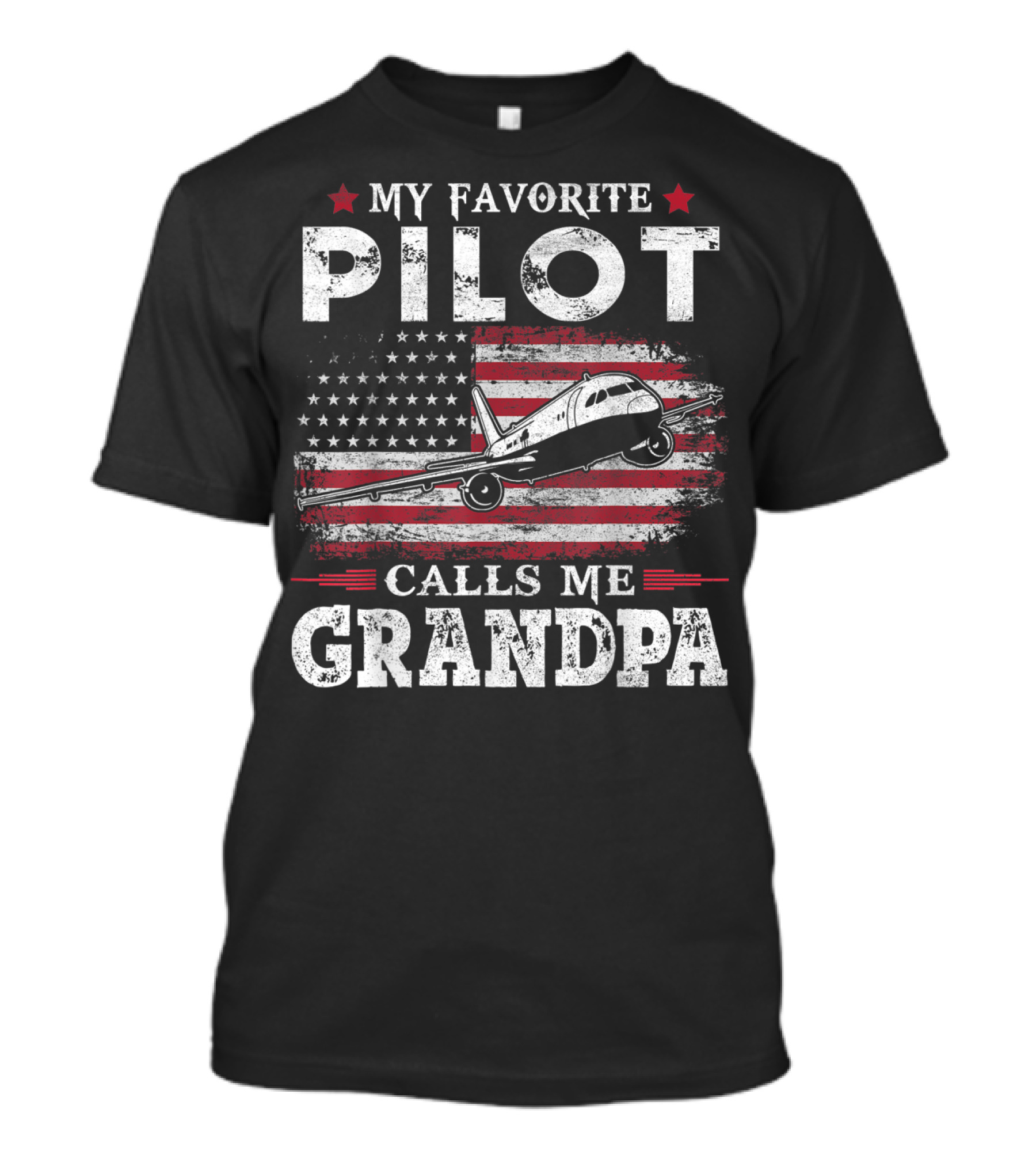 My Favorite Pilot Calls Me Grandpa USA Flag Airplane T-Shirt