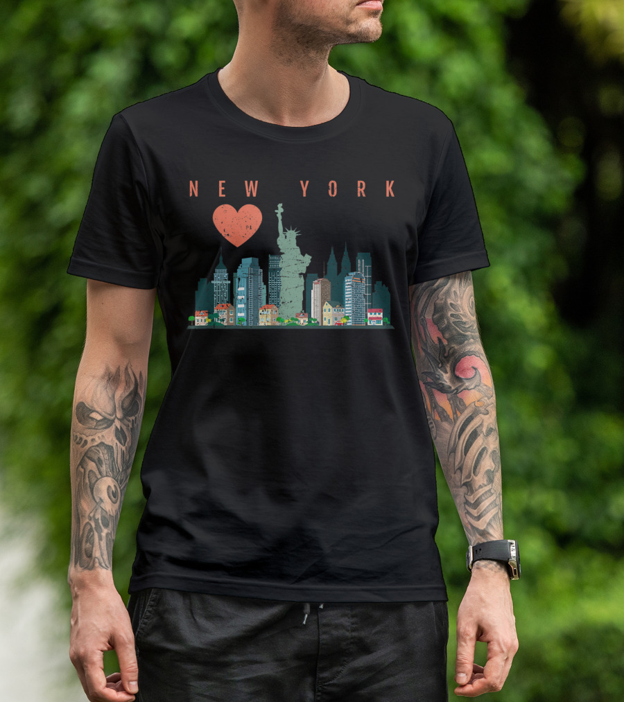 New York Heart Statue Of Liberty Skyline T-Shirt