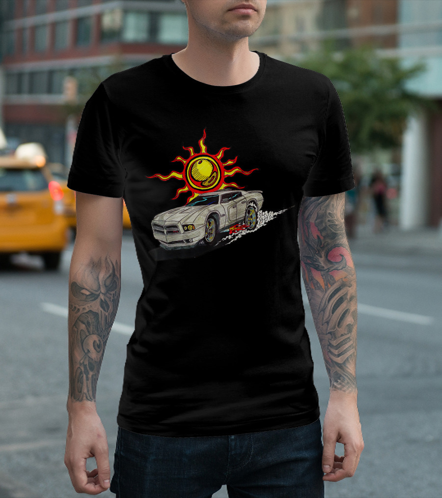 David's Dodge Charger Racing Under Fiery Sunburst T-Shirt