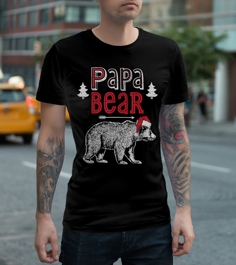 Papa Bear Christmas Santa Hat Family Holiday Festive T-Shirt