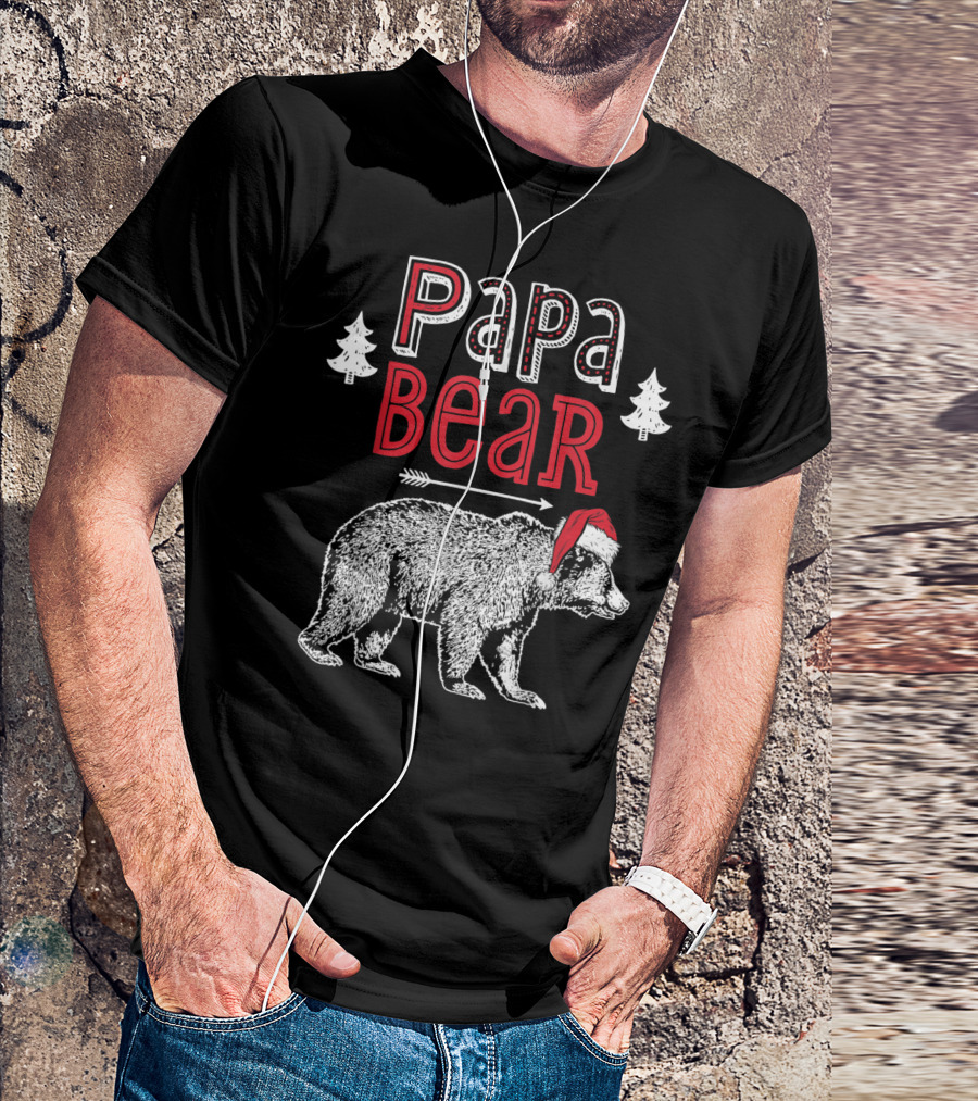 Papa Bear Christmas Santa Hat Family Holiday Festive T-Shirt