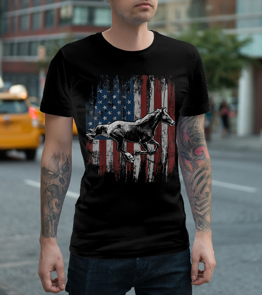 American Flag Patriotic Horseback Riding T-Shirt