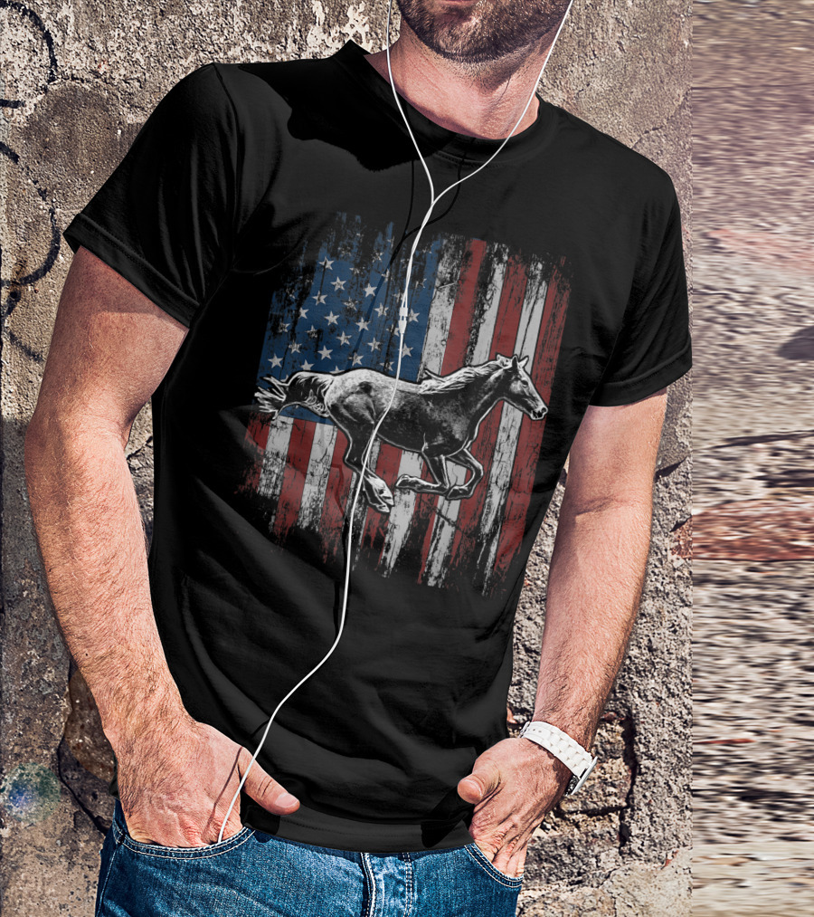 American Flag Patriotic Horseback Riding T-Shirt