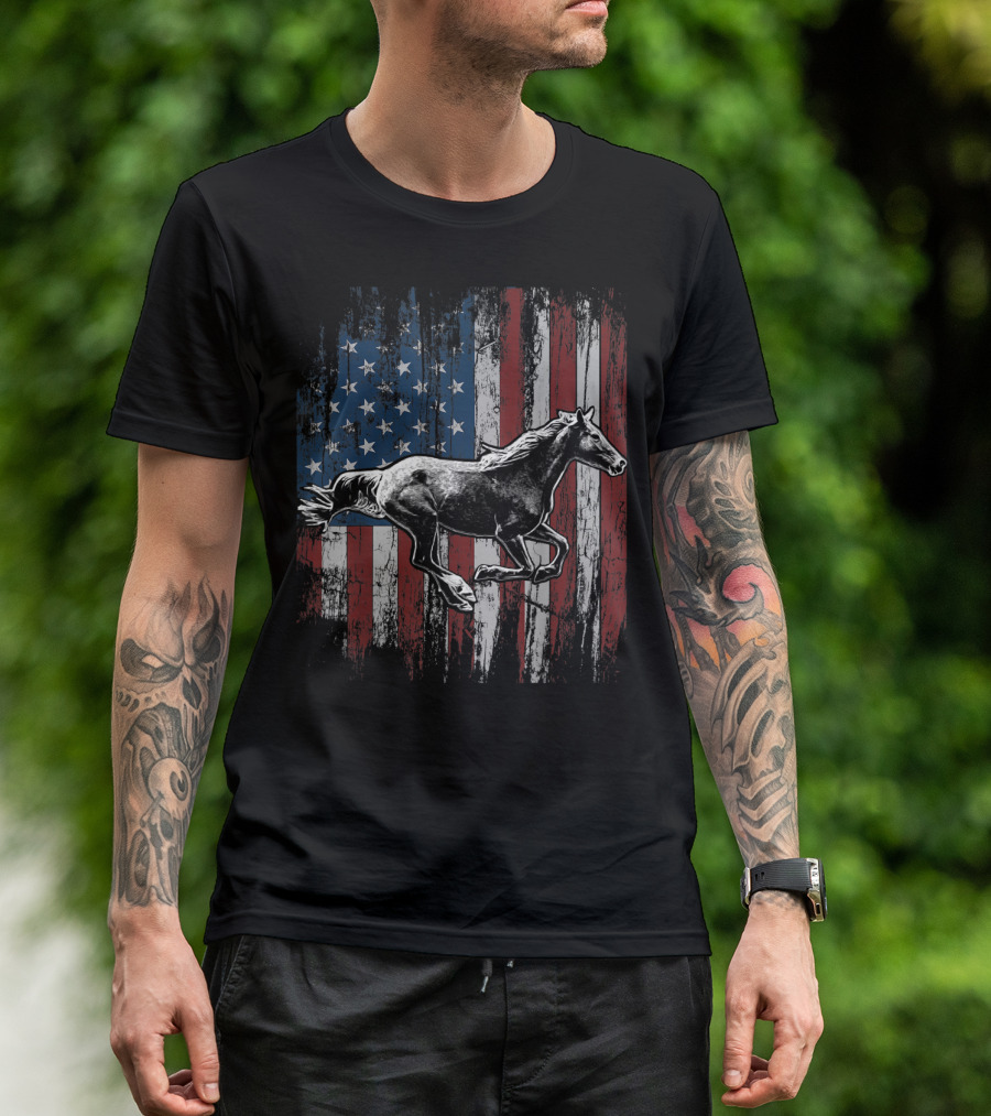 American Flag Patriotic Horseback Riding T-Shirt