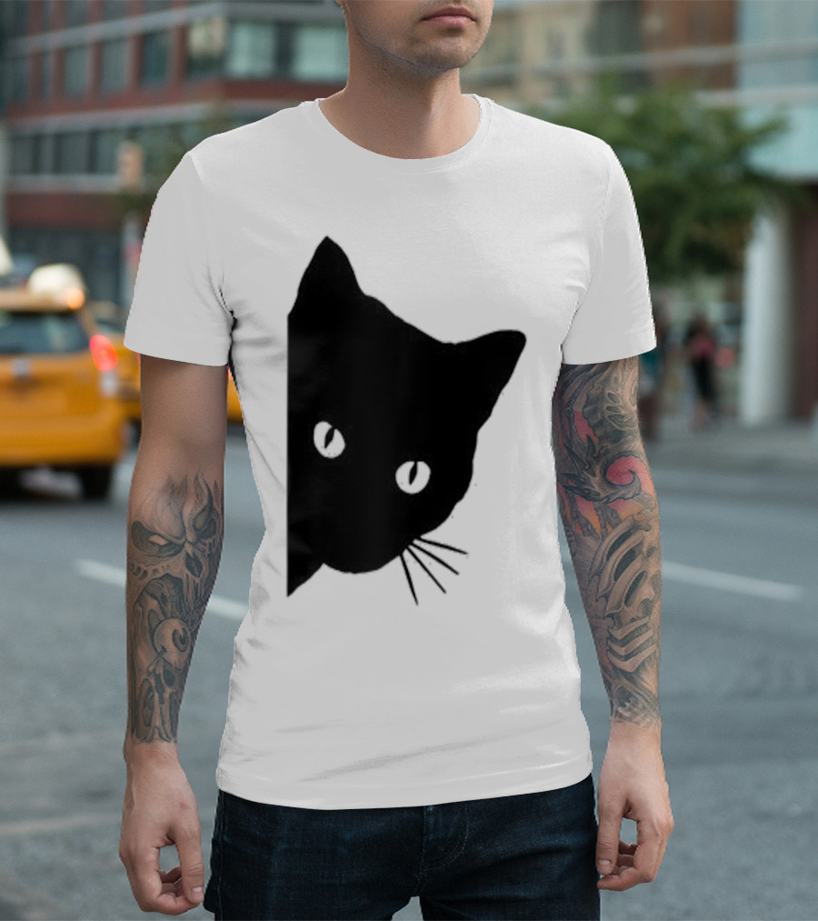 Peeping Black Cat Peeking Kitten T-Shirt