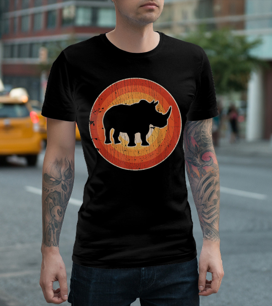 Rhino Vintage Style 60S 70S Retro Circle T-Shirt