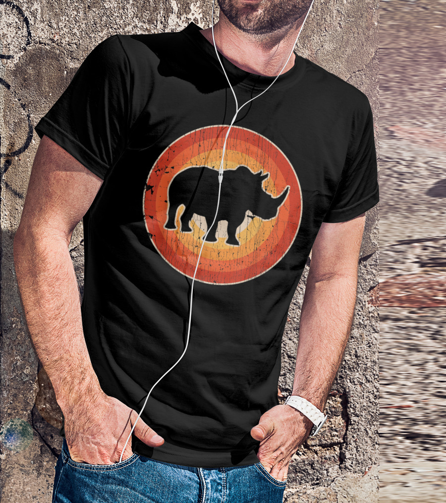 Rhino Vintage Style 60S 70S Retro Circle T-Shirt