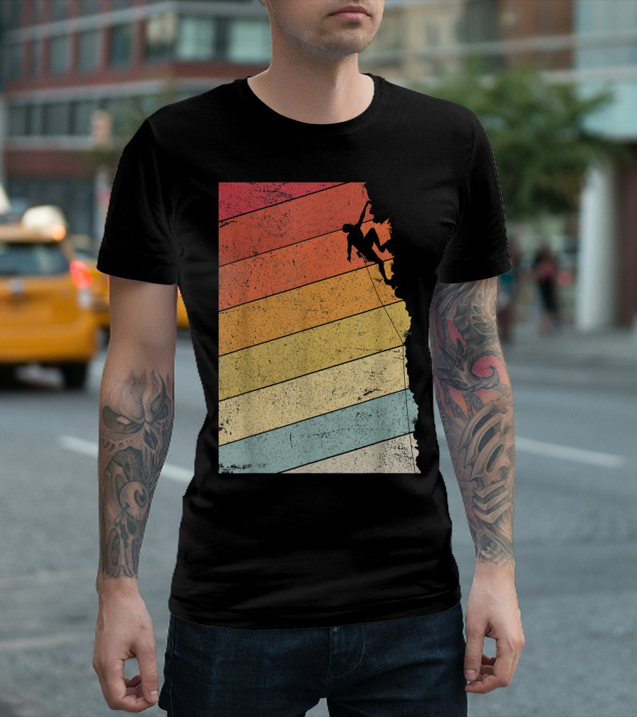 Rock Climbing Style Bouldering Vintage Sunset Stripes T-Shirt