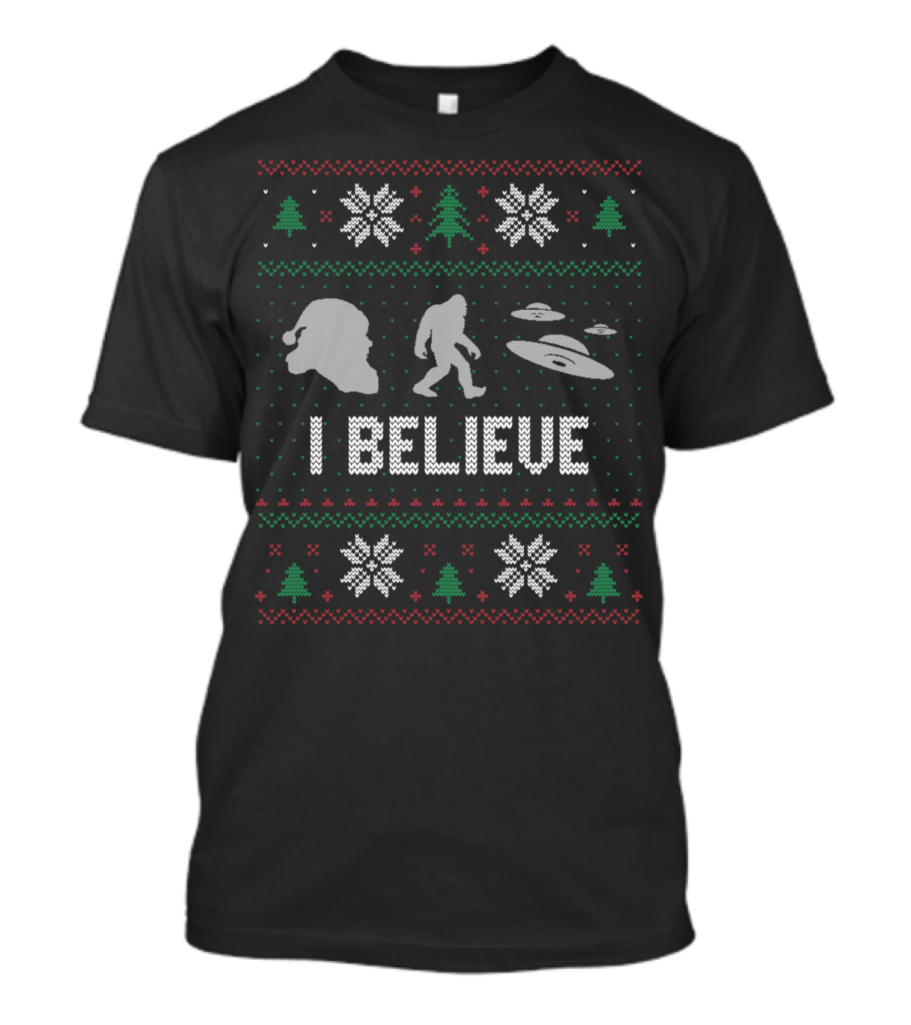 Santa Bigfoot UFO Alien I Believe Christmas T-Shirt