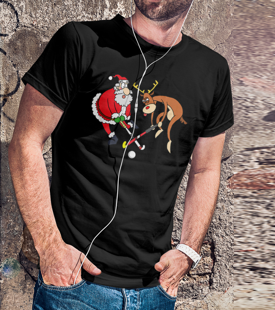 Santa Reindeer Field Hockey Match T-Shirt
