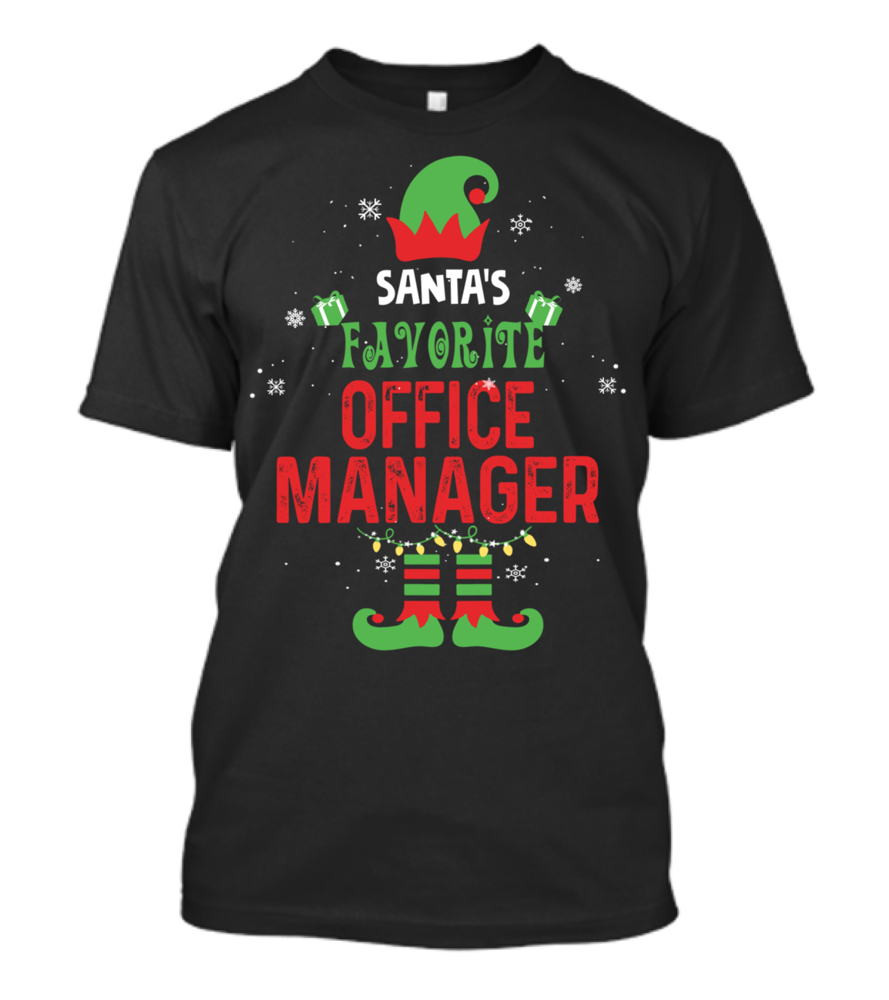 Santa's Favorite Office Manager Elf Hat And Boots Christmas T-Shirt