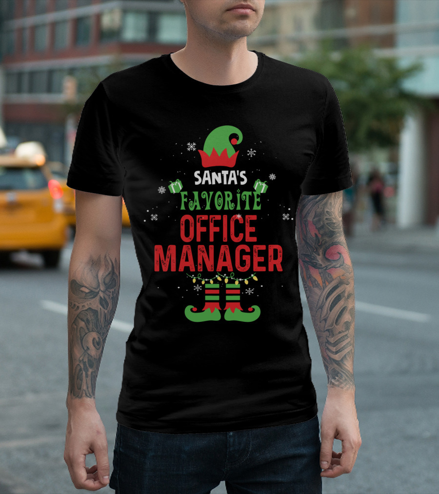 Santa's Favorite Office Manager Elf Hat And Boots Christmas T-Shirt