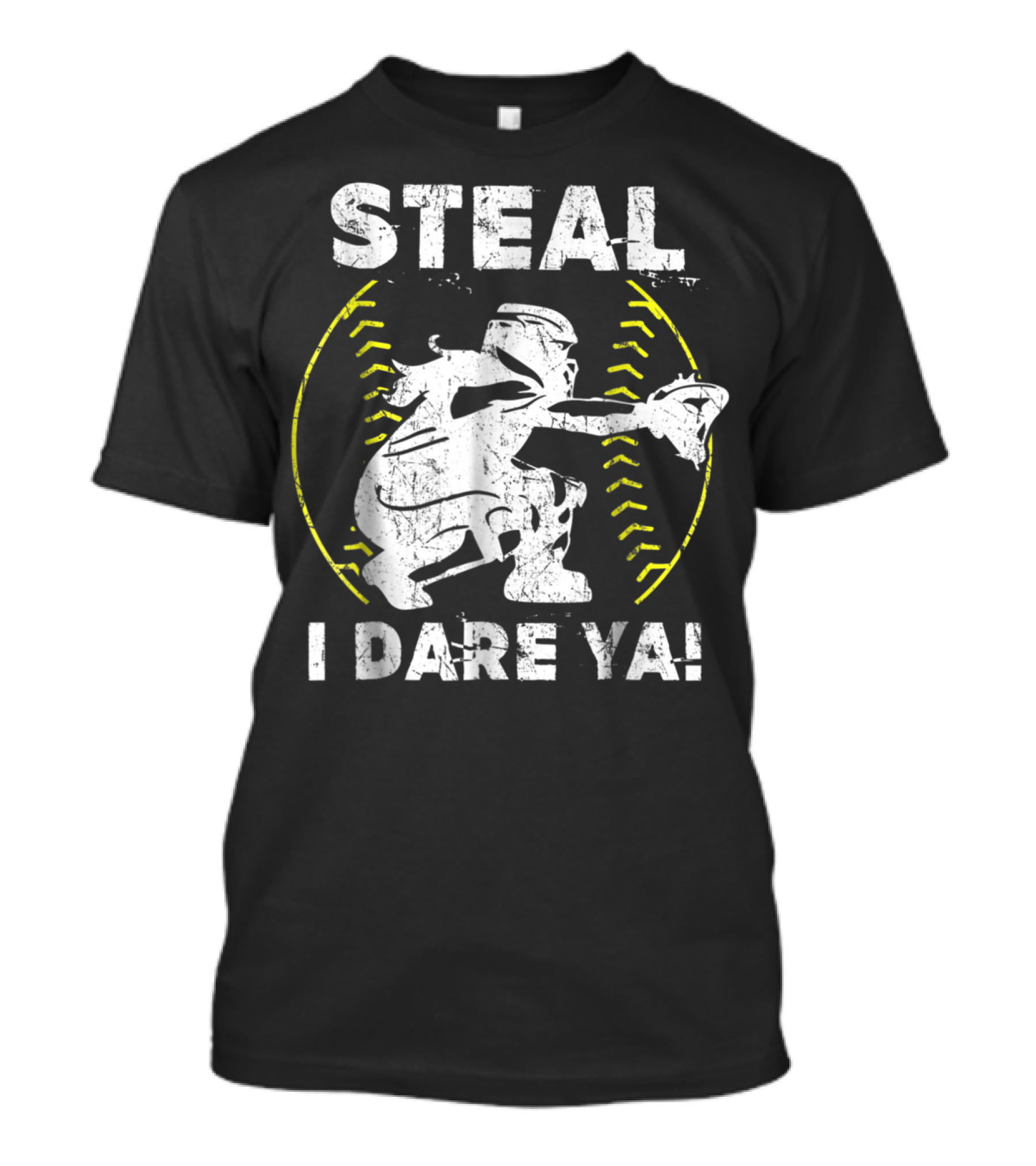 Steal I Dare Ya Softball Catcher Silhouette With Ball Stitch T-Shirt