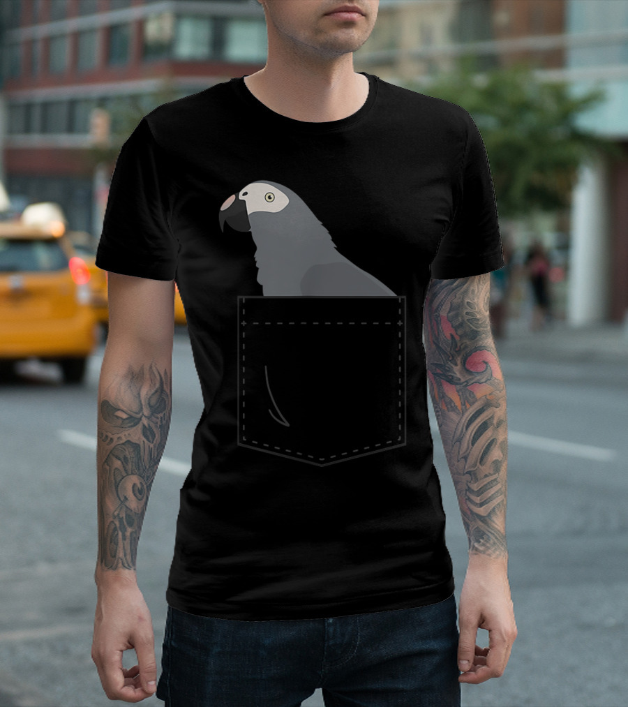 Timneh African Grey Parrot In Fake Pocket T-Shirt