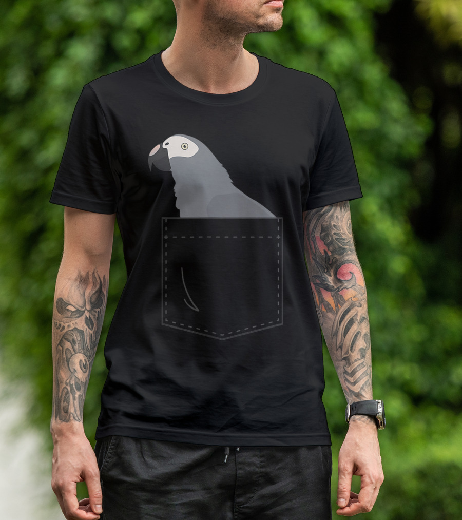 Timneh African Grey Parrot In Fake Pocket T-Shirt