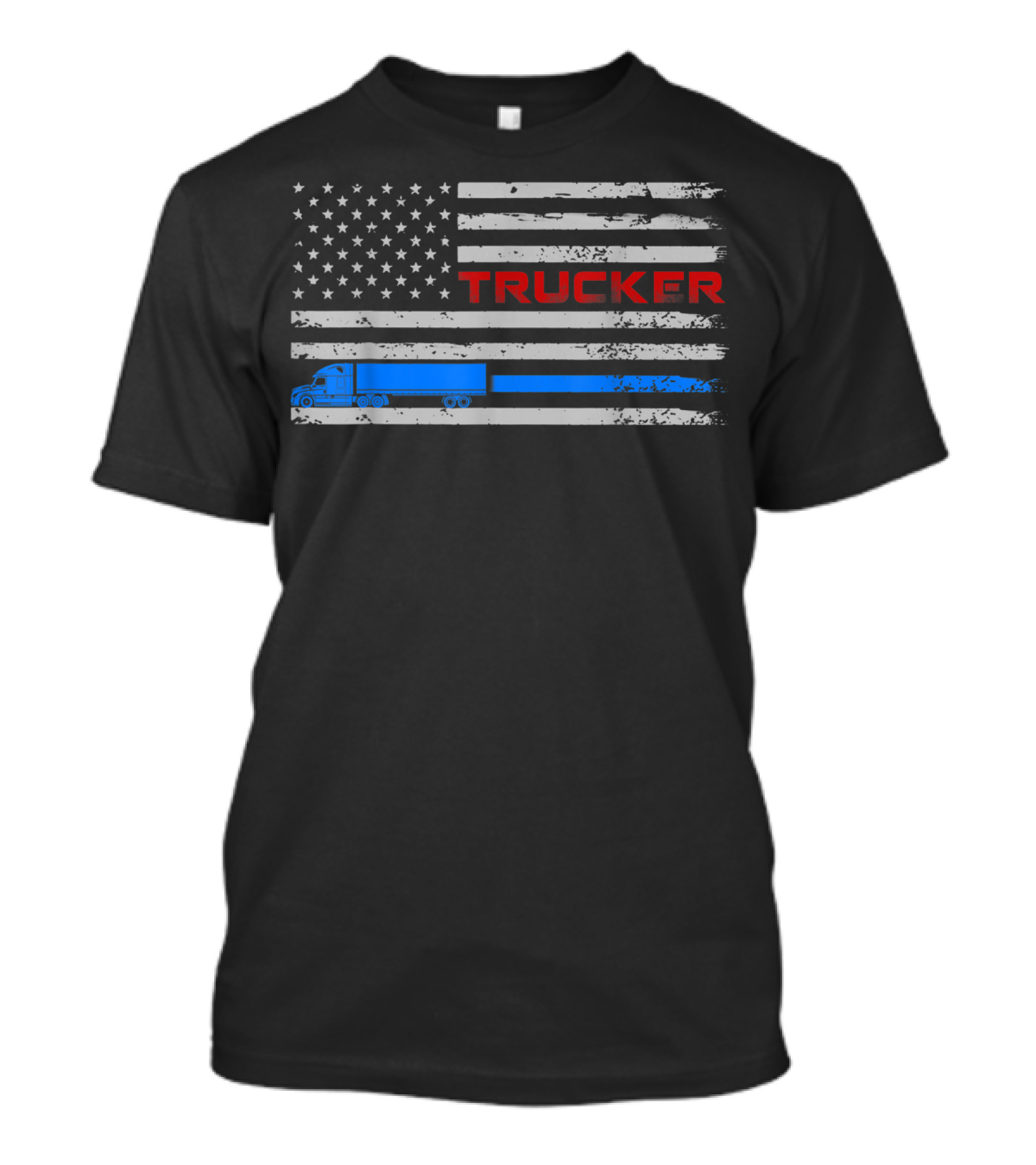 American Flag Trucker Blue Semi Truck T-Shirt