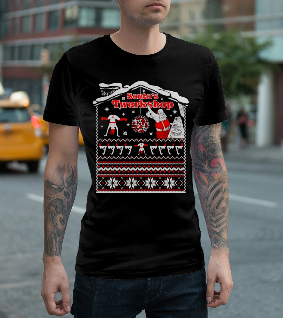 Santa's Twerkshop Ugly Christmas Funny Santa Retro T-Shirt