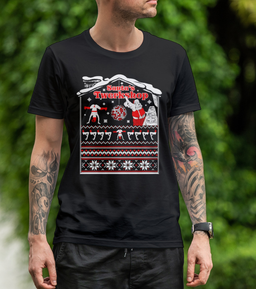 Santa's Twerkshop Ugly Christmas Funny Santa Retro T-Shirt