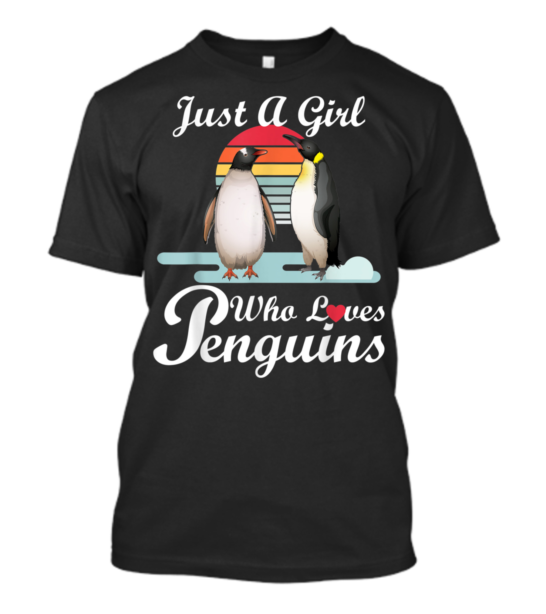 Just A Girl Who Loves Penguins Vintage Sunset T-Shirt