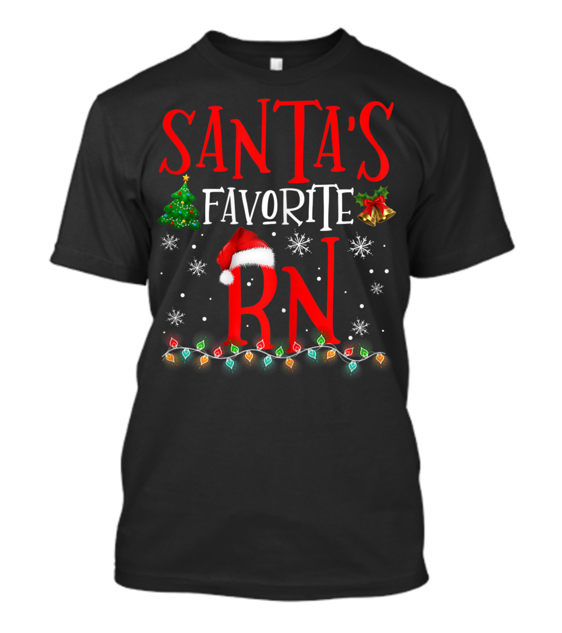 Santa's Favorite RN Xmas Holiday Lights And Snowflakes T-Shirt